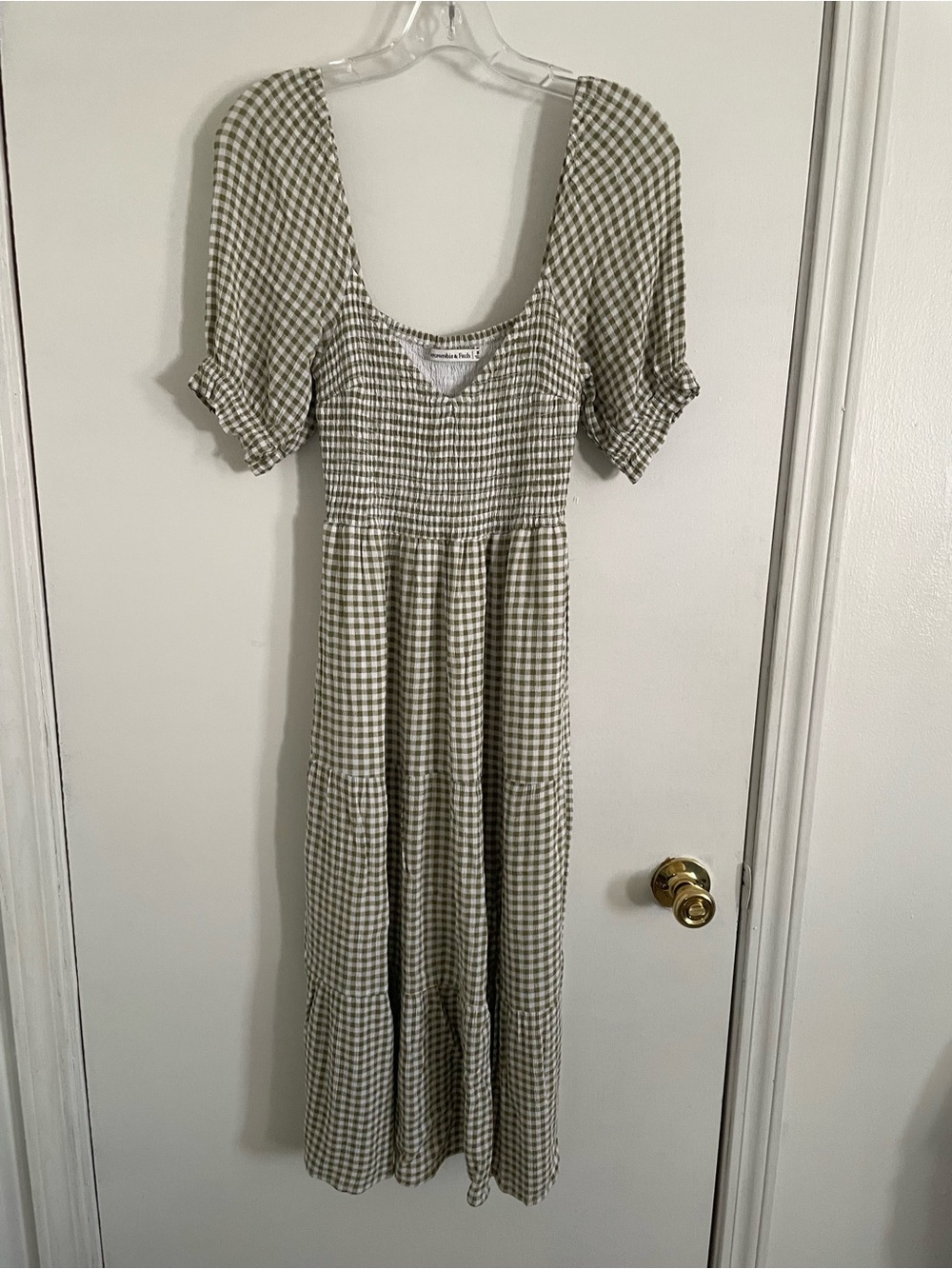 Abercrombie & Fitch Olive Gingham Maxi Dress